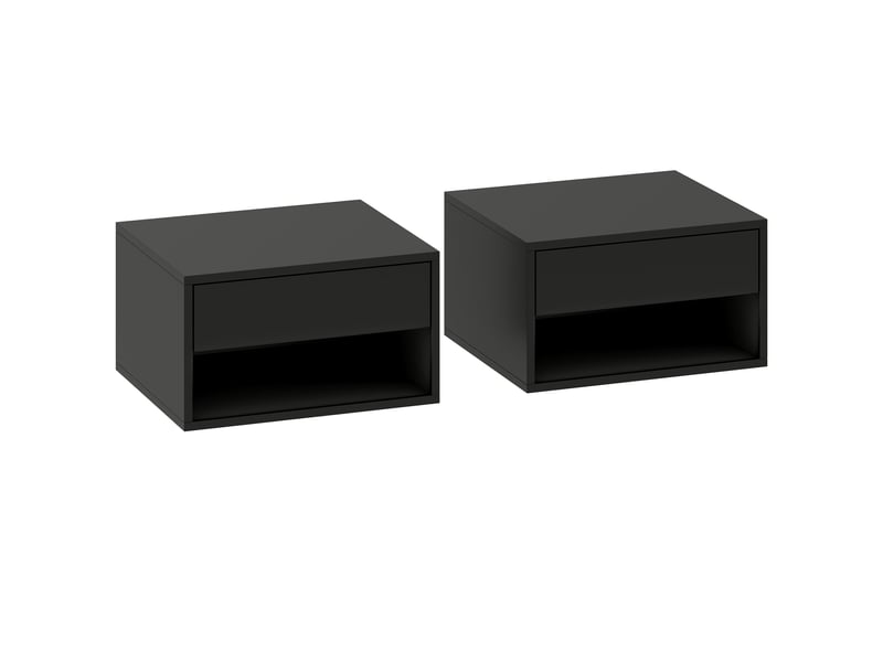  Lot de 2 tables de chevet murales 37 x 32 x 21 cm rangement tiroir montage facile moderne en panneau de particules noir 21_0001551  - Conforama A