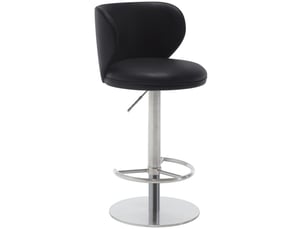 Tabouret de bar pivotant avec dossier, tabouret noir en cuir, pied en métal