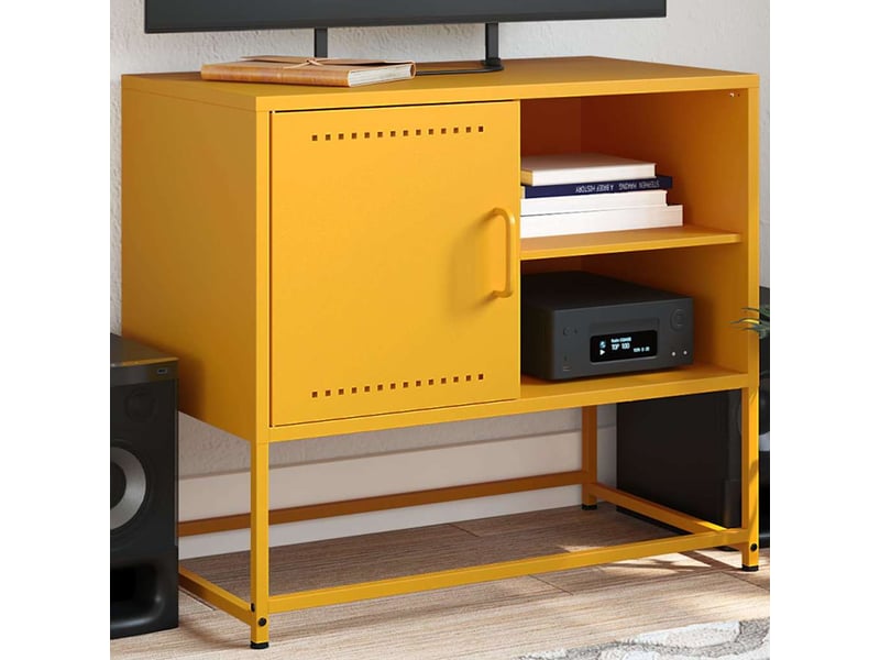  Meuble tv - banc tv - meuble de rangement jaune moutarde 68x39x60,5 cm acier  - Conforama B