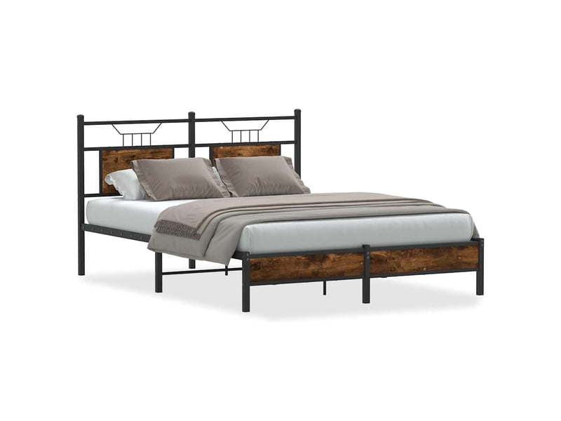  Lit adulte, lit semi-double, cadre de lit sans matelas chêne fumé 137x190cm bois ingénierie cf12576  - Conforama A