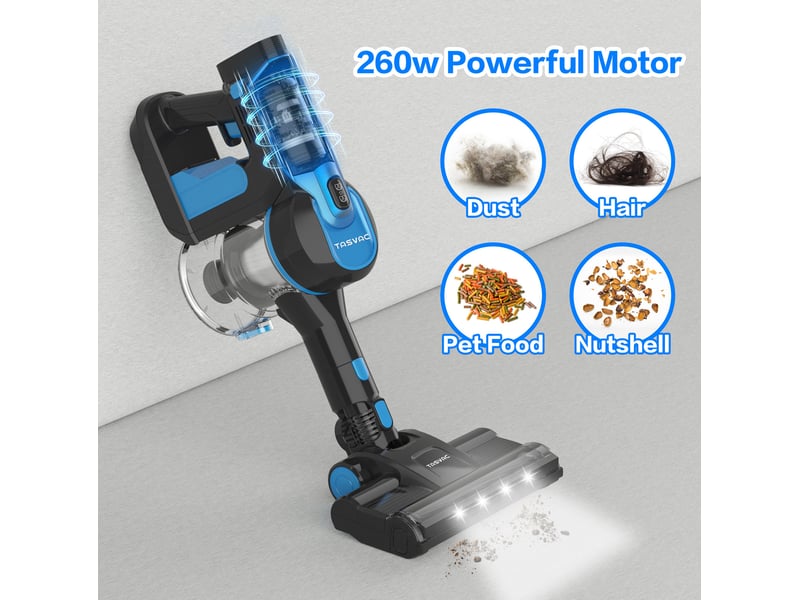 Aspirateur balai sans fil tasvac s8 260 w – noir et bleu – led, 23 kpa, batterie amovible et filtre hepa - Conforama D