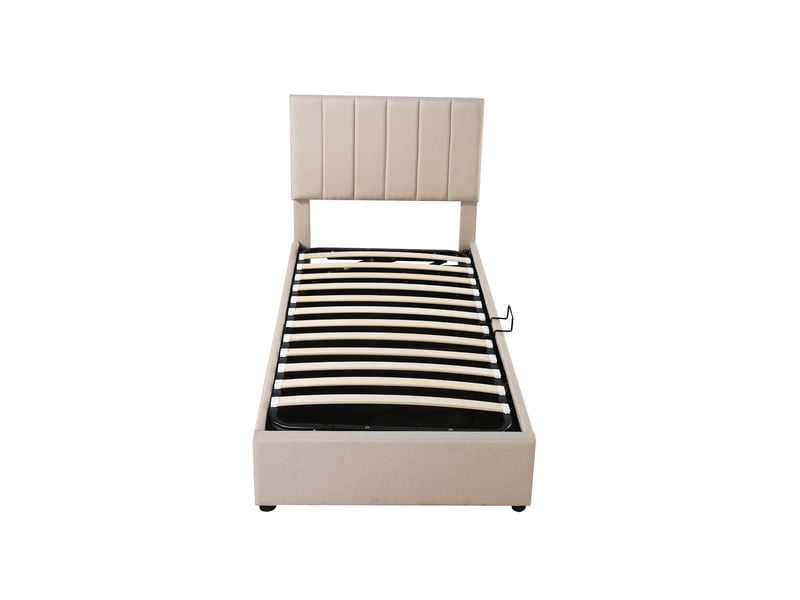  Lit enfant rembourré en lin beige 90 x 200 cm  - Conforama A