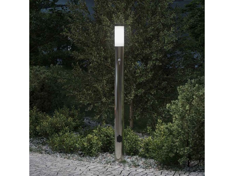  Borne lumineuse, lampadaire avec détecteur et prise 110 cm acier inoxydable ip44 shl76472  - Conforama B