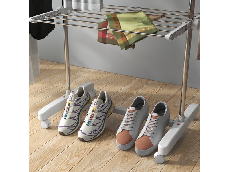  Séchoir à linge mobile 3 niveaux 142 x 55 x 152 cm blanc en acier, pliable avec roulettes et freins  - Conforama D