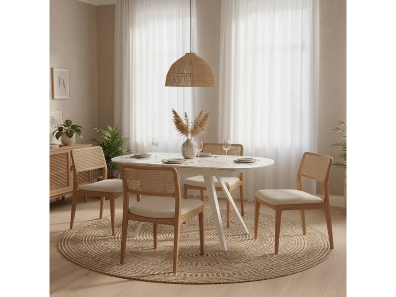  Table de salle à manger extensible en céramique spin - blanc - marbre calacatta  - Conforama B