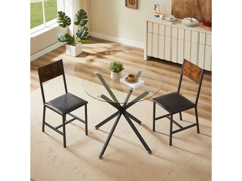  Table à manger ronde 80 cm en verre trempé, noire, pieds métal, 1-4 personnes  - Conforama E