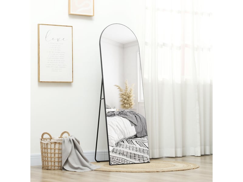  Miroir sur pied arqué pleine longueur 150 x 50 cm, à poser, à fixer au mur ou sans cadre, noir  - Conforama C