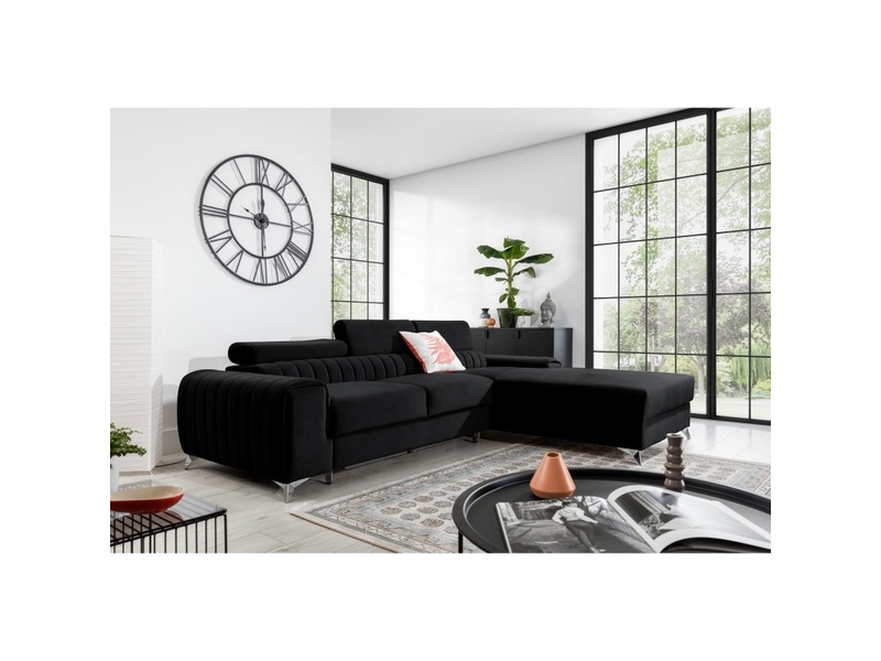  Canapé d'angle droit noir convertible 3 places jayson assise mousse hr  - Conforama E