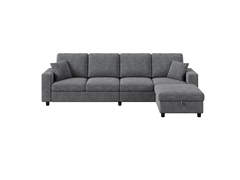  Canapé d'angle modulable 4 places 282 cm gris en polyester, pouf coffre, led 3 teintes et usb-c Fay Lum - Conforama A
