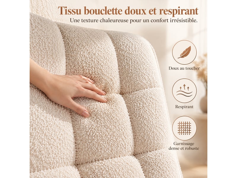  Fauteuil à bascule, rocking chair, tissu teddy peluche, chaise à bascule scandinave, fauteuil allaitement, pour chambre d' enfant salon balcon, beige  - Conforama E