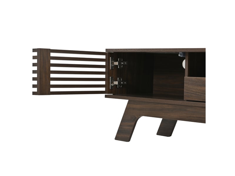  Meuble tv noyer 150 cm en mdf robuste avec portes persiennes et passe-câbles  - Conforama E
