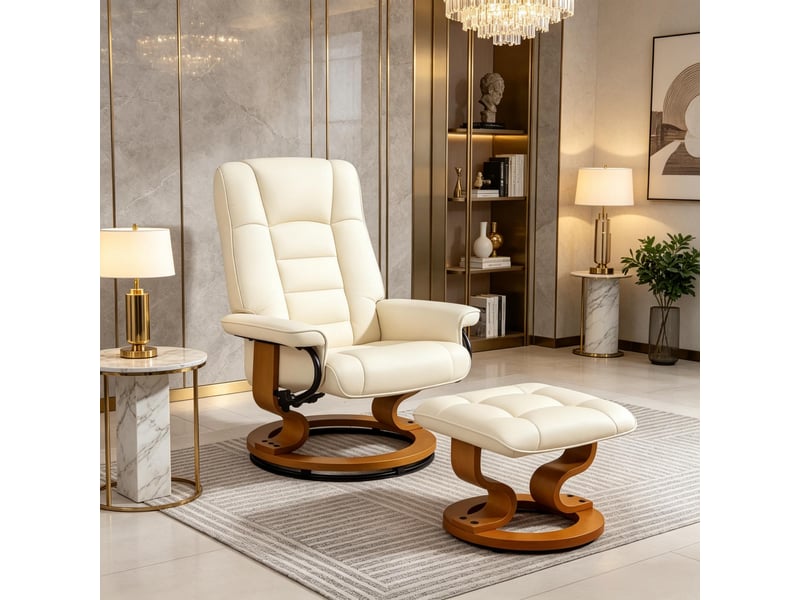  Fauteuil relax inclinable avec repose-pieds, pivotant cadre bois, fauteuil détente salon  - Conforama D