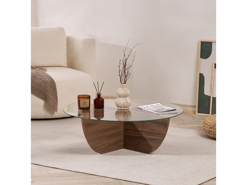 Table basse en verre trempé et bois design moderne liya - noyer  - Conforama B