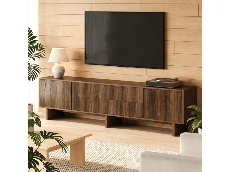  Meuble tv 180 x 40 x 56 cm, 4 tiroirs, 2 portes, décor noyer foncé, jusqu’à 75 pouces  - Conforama D