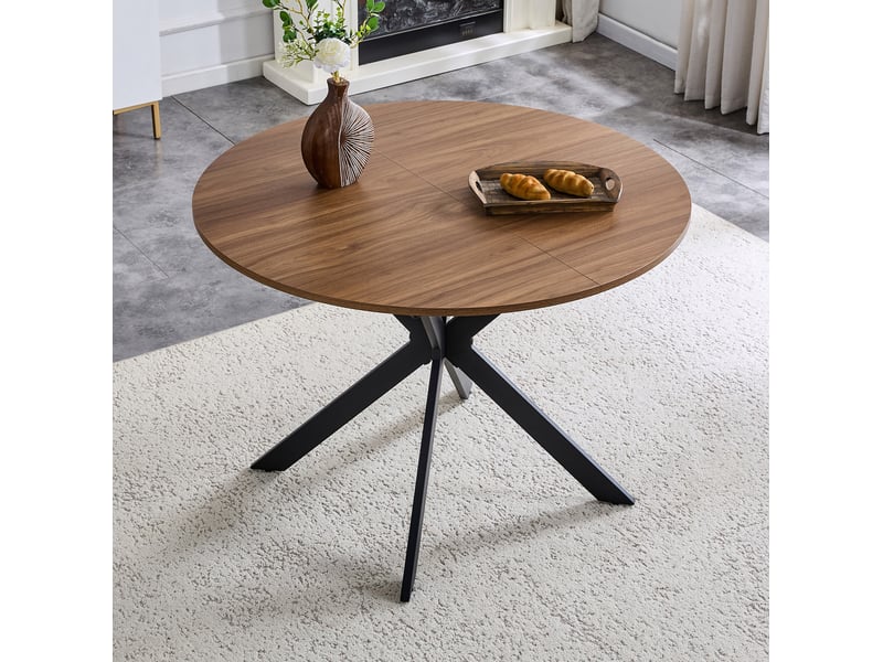  Table de salle à manger extensible pour 6 personnes avec pied à 3 branches style moderne en mdf et métal noir et noyer  - Conforama B