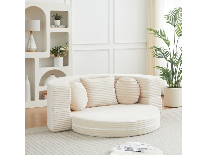 Canapé convertible 4 en 1 en mousse, transformable en canapé semi-circulaire et lit de jour rond, velours côtelé beige - Conforama D