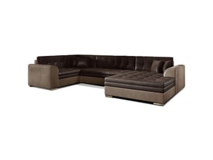 Canapé panoramique convertible caldero 5 places marron – angle droit – 4 coussins