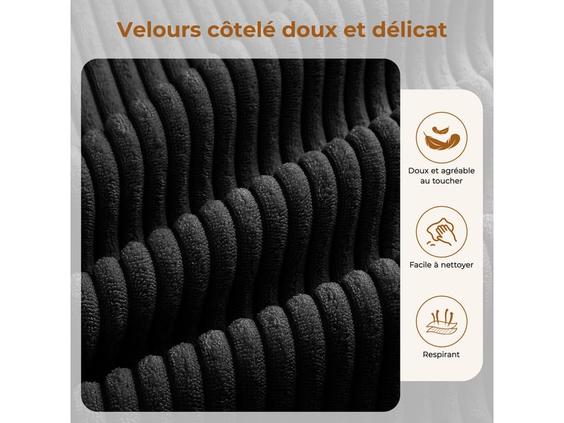  Canapé d'angle gauche modulaire 3 places compressé en velours côtelé,mousse haute densité,sans assemblage,canapé de salon,270x152x59cm,noir 270x152x59CM - Conforama C