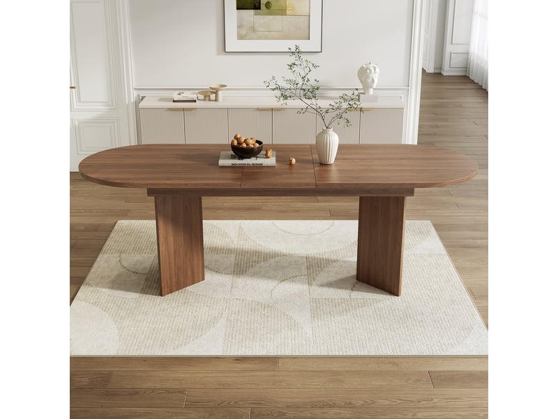  Table à manger ovale extensible couleur noyer, dimensions 140‑180 × 90 × 75 cm pour salle à manger  - Conforama B