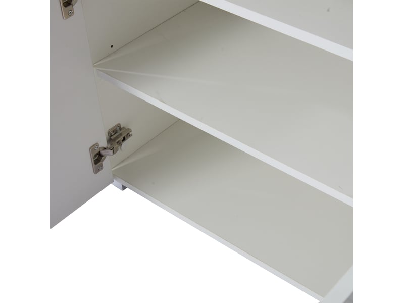  Buffet bas 140 x 40 x 70 cm brillant avec éclairage led multicolore, portes en verre trempé, 3 tiroirs en mdf, blanc  - Conforama E