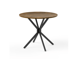 Table à manger ronde 90 cm plateau bois pieds métal brun noir