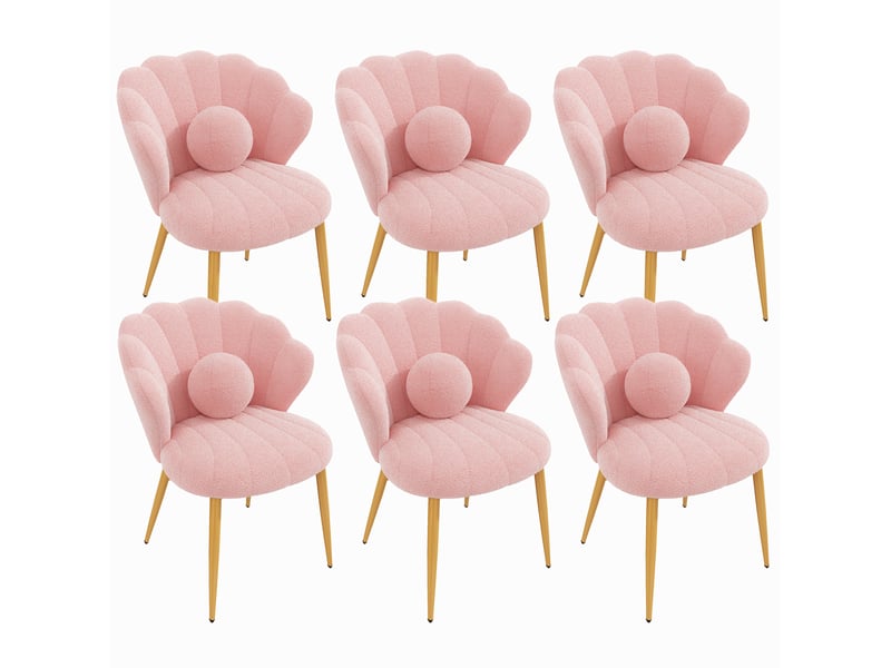  Lot de 6 chaises de salle à manger coquillage 60x62,5x83 cm en tissu teddy rose  - Conforama A
