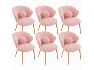 Lot de 6 chaises de salle à manger coquillage 60x62,5x83 cm en tissu teddy rose