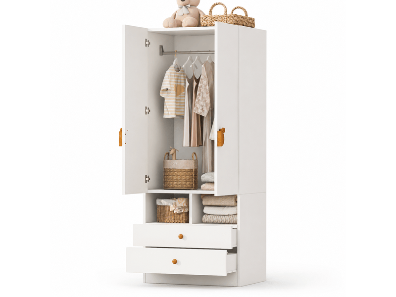  Armoire modenvie 2 portes avec 2 tiroirs et niches de rangement 70 x 50 x 170 cm blanc  - Conforama A