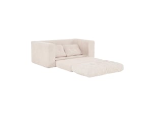 Canapé droit convertible 2 places en velours côtelé beige 140 cm, format compact pour petits espaces et invités