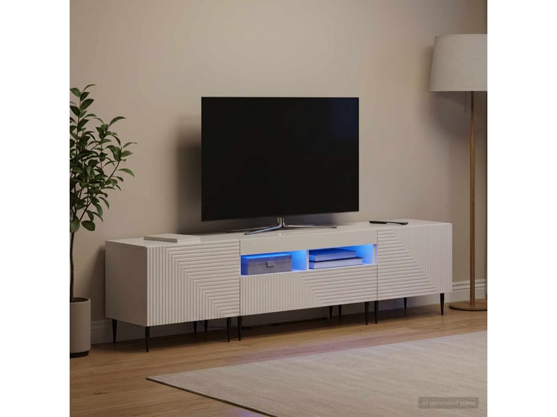  Ensemble de 3 meubles tv led blanc brillant bois d'ingénierie shl60488  - Conforama B