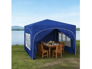 Tonnelle pliante 3x3 m – bleue – 4 parois amovibles, protection uv50+ et sac de transport pratique inclus