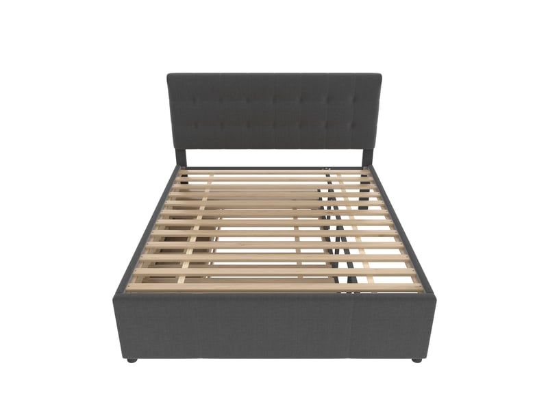  Lit simple 140x200cm, lit enfant avec trois tiroirs de rangement, lit extensible à roulettes, tête de lit réglable en hauteur, gris  - Conforama B