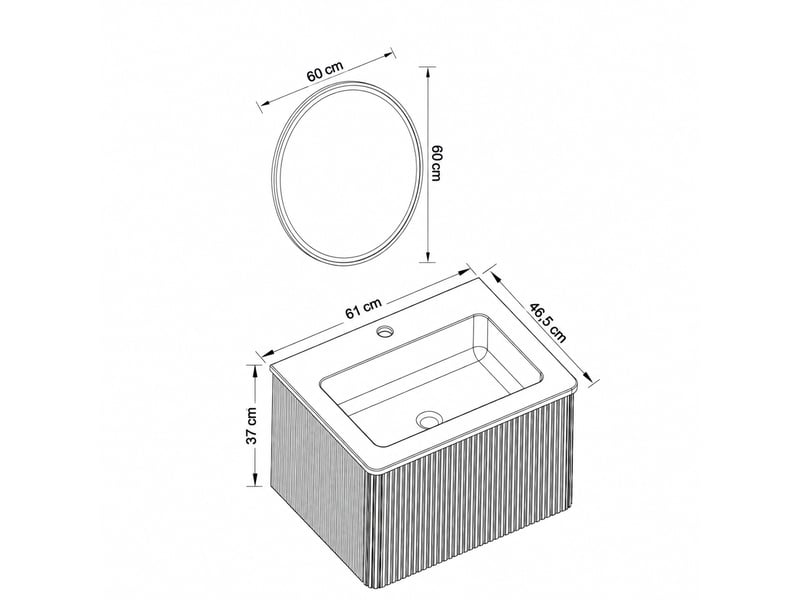  Ensemble meuble vasque suspendu 60 cm avec miroir rond led, finition blanche  - Conforama C