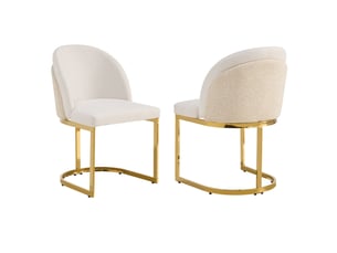 Chaises de salle à manger lot de 2 à double dossier ergonomique  - pieds métal doré, chenille - beige