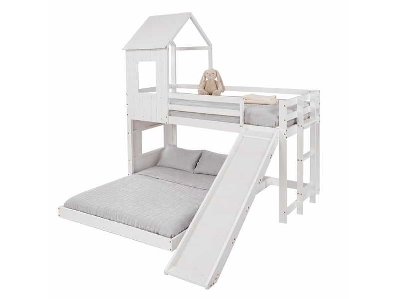  Lit superposé enfant avec toboggan blanc 90 x 200 cm et 140 x 200 cm  - Conforama A