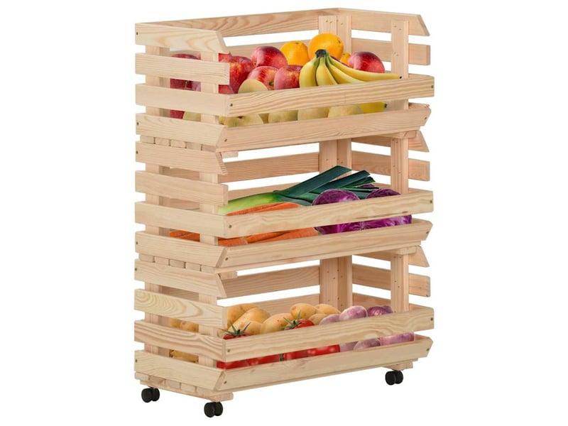  Desserte de cuisine, chariot à légumes 57x30x80 cm bois de pin solide  - Conforama A