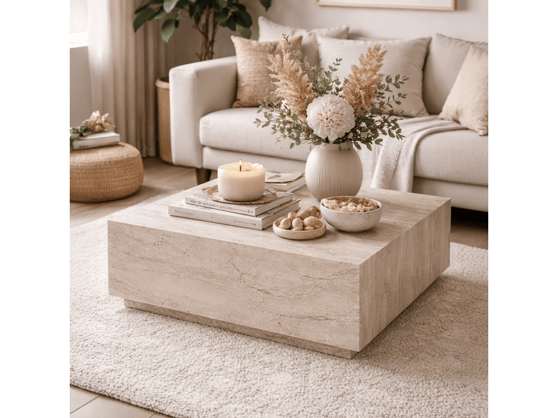  Table basse carrée beige 90 cm  - Conforama B