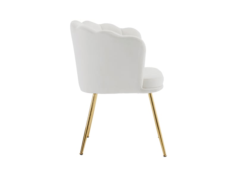  Chaise rembourrée à dossier pétale avec coussins de soutien et pieds métalliques dorés en velours beige, 63 × 58 × 77 cm  - Conforama E