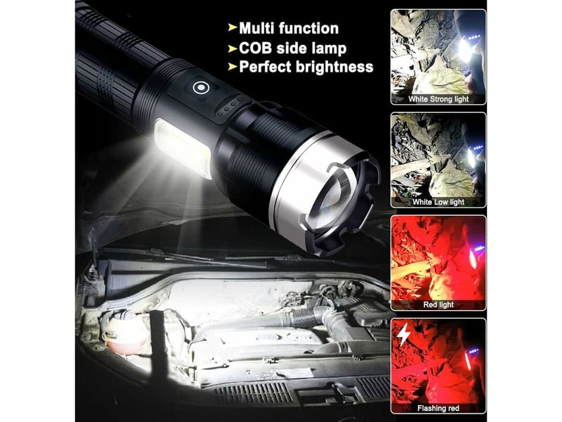  Lampe de poche xhp90 led 5000 lumens, lampe de lampe de poche à mise au point réglable rechargeable par usb, , adaptée au camping  - Conforama C