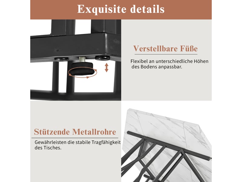 Ensemble table à manger et 4 chaises – blanc, noir et vert – table hexagonale effet marbre blanc, piètement métal noir, assises velours vert - Conforama E