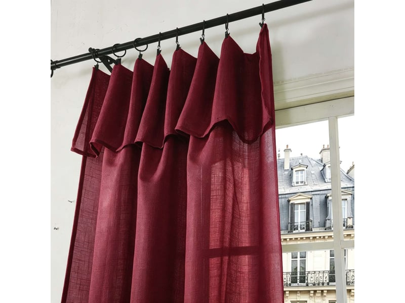  Lot de 2 voilages ajustables + 8 anneaux pince 140 x 270 cm evasion polyester effet lin  - Conforama D