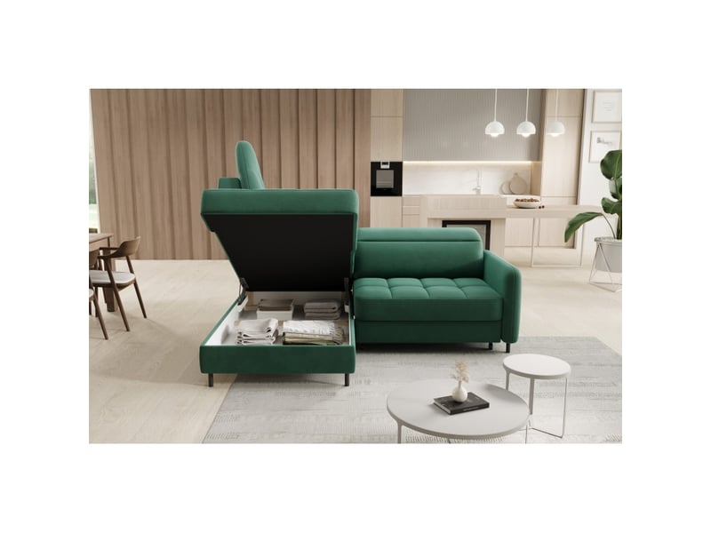 Canapé d'angle gauche convertible barnea 208 cm vert foncé avec rangement - Conforama C