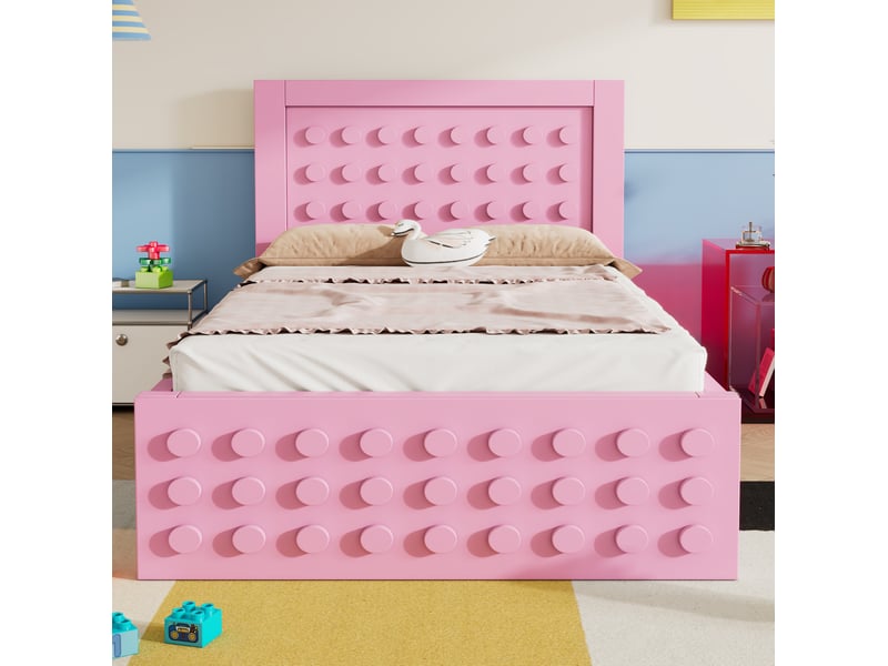 Modenvie lit enfant 90x200 cm - avec tiroir de rangement, sommier inclus, sans matelas - rose  - Conforama E