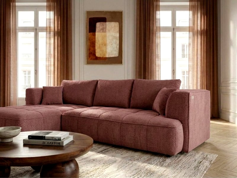 Bobochic canapé d'angle convertible avance-recule électrique clovis tissu lisse rouge angle gauche CLOVIS - Conforama D
