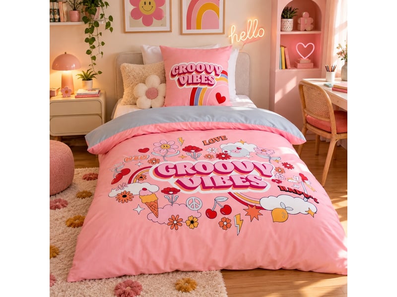 Parure de lit enfant 140x200 cm microfibre groovy vibes PD23284 - Conforama E
