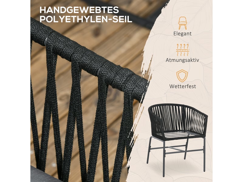  Lot de 2 fauteuils de jardin,57x60x71 cm,avec coussins,acier,noir  - Conforama D