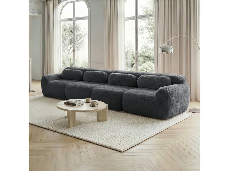  Canapé droit 4 places en tissu bouclette gris, 378 cm, sans structure rigide W3325S00187 - Conforama B