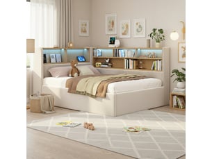 Lit coffre 90x200 cm <strong>DZMDIP</strong> <strong></strong> coloris beige