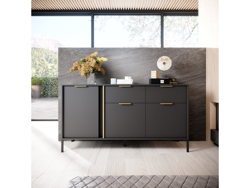  Buffet hametesi, armoire 2 tiroirs, 153x40x81h cm noir Hametesi - Conforama B
