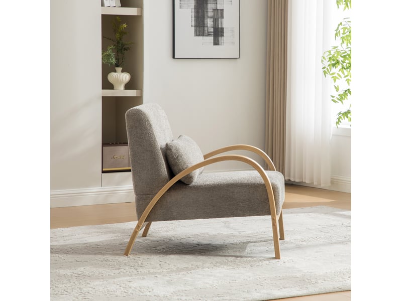 Fauteuil lounge scandinave en chenille gris avec structure en bois  - Conforama C